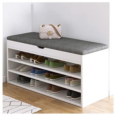 Imagem de Banqueta de armazenamento de entrada de grande capacidade, sapateira de 3 níveis com gavetas, banco de sapatos, banco de armazenamento moderno e minimalista 80 x 30 x 50 cm, branco