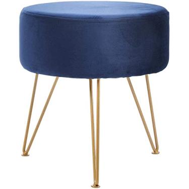 Imagem de SENNIAN Banqueta de pés de veludo redonda pufe otomano banquinho de penteadeira banquinho de metal com pernas removíveis, cadeira azul para decoração de casa