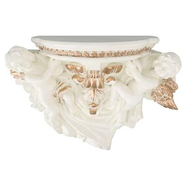 Imagem de Luocute Prateleira de Parede de Anjo de Resina, Rack de Decoração Bonito Europeu Requintado Com Design Elegante para Quarto Sala de Estar Cozinha (ouro bege)
