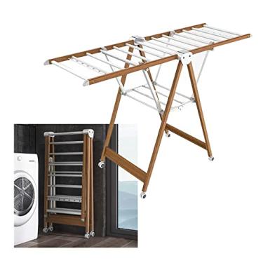 Imagem de SNOWNYLL Suporte de lavanderia tipo asa, cabide de liga de alumínio dobrável para lençóis, com asas ajustáveis em altura independente escorredor de roupas poderosamente