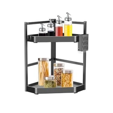 Imagem de Rack de armazenamento de cozinha – Rack de condimentos de bancada de cozinha | Organizador estável de 2 camadas para armário e tampas de banheiro, maquiagem, artigos de higiene pessoal de bancada