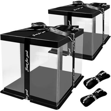 Imagem de 6 caixas de presente transparentes, caixa de presente transparente para bolo, 30,5 x 30,5 x 25,4 cm para bolo de 25,4 cm, caixa de presente com base, tampa e fita para casamento, aniversário, Natal