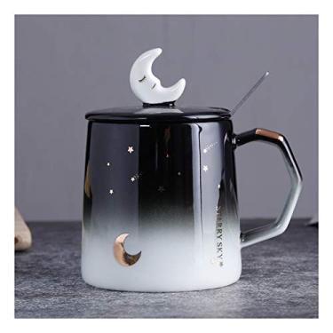 Imagem de Caneca 382.7 g Céu Estrelado Romântico Canecas de Cerâmica com Tampa Colher Prata Porcelana Café Leite Xícaras de Chá Escritório Copo de Viagem para Mulheres Amantes Amigos Presentes Xícara de Café