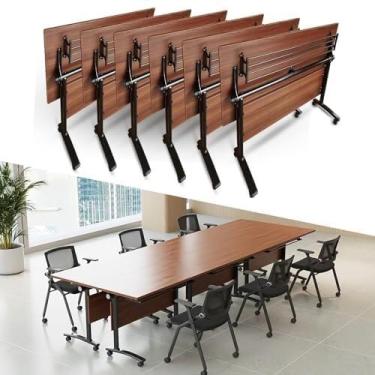 Imagem de ZDJZMGZ Mesa de conferência dobrável, retangular, mesas de seminário, escritório, sala de reuniões, mesa de madeira, 139,7 cm C x 59,9 cm L x 74,9 cm A, mesa móvel para computador para sala de reunião