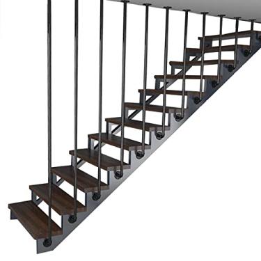 Imagem de FZZIBQYR Trilhos de escada para corrimão de escada interno/externo | Trilho de garra de metal com poste único de ferro forjado Rampa de transição Rampa de segurança para escada