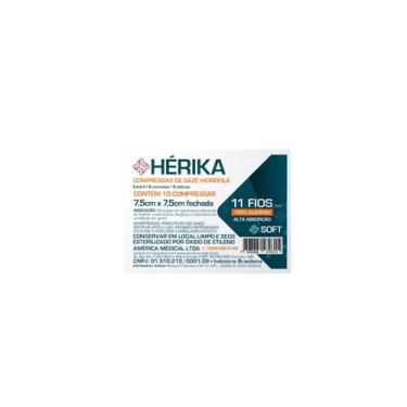 Imagem de Compressa de gaze hérika 7,5x7,5 estéril 11f (c/200 unidades) - americ