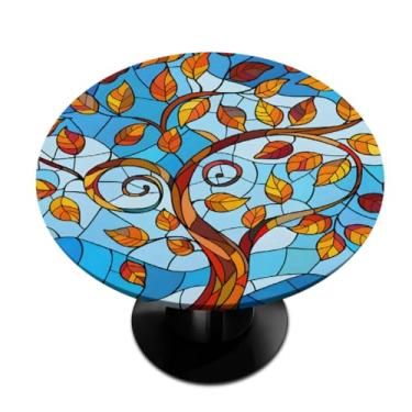 Imagem de hongjinglin Toalha de mesa redonda com borda elástica árvore de vidro Fallsmall toalha de mesa redonda limpa para decoração de cozinha para mesas de 91 a 106 cm