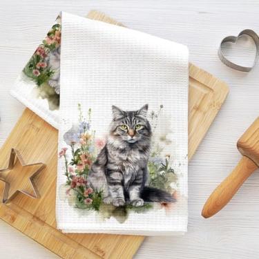 Imagem de Toalhas de cozinha para gatos em aquarela, panos de prato de microfibra de flores para secar pratos, panos de cozinha macios absorventes para pratos, toalha de mão para banheiro, sala de estar