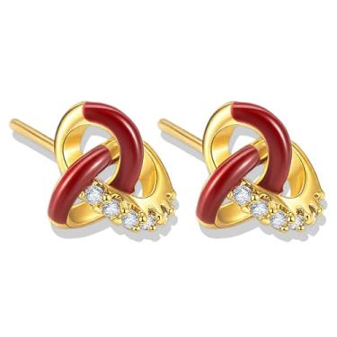 Imagem de Brincos vermelhos para mulheres, brincos modernos de ouro vermelho, meias de Natal, delicados, hipoalergênicos, faíscas, zircônia cúbica, brinco pequeno, acessório de joias, Medium, Cobre, Sem pedra