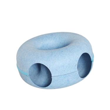 Imagem de Gralara Cama Tipo Túnel para Gatos, Formato de Rosquinha, Túnel Circular para Animais de Estimação, Confortável, com Zíper para Centro de Atividades Removível, Azul