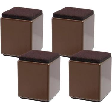 Imagem de LC LICTOP Elevador de pés para móveis de aço, altura de elevação de 5 cm, quadrado marrom 4 peças, suporte de 1,814 kg, levantador de móveis resistentes com almofada de feltro para armazenamento sob a