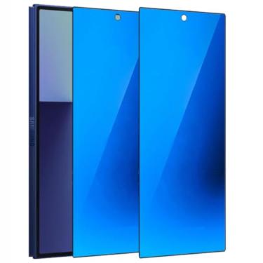 Imagem de BWEDXEZ Pacote com 2 Vidro Temperado Exterior Anti-Azul Privacidade para Samsung Galaxy Z Fold 7 Película Protetora de Tela Anti-Espião Galvanizado Azul Gradiente