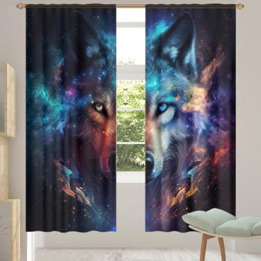 Imagem de 2 conjuntos de painéis cortinas transparentes abstratas galáxia lobo cortinas transparentes arejadas com filtro leve painéis de cortina de porta janela para sala de estar, quarto, jantar, 192 cm de