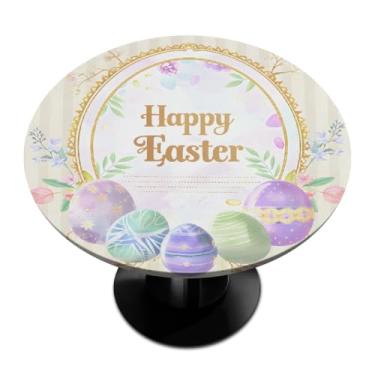 Imagem de hongjinglin Toalha de mesa redonda com borda elástica de Páscoa, toalha de mesa redonda limpável para ambientes internos e externos, pátio, jantar, cozinha, festival, decoração para mesas de 114 a 127