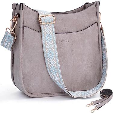 Imagem de Caitina Bolsas de ombro femininas moda couro vegano bolsa transversal bolsa de ombro para mulheres com 2 peças de alça ajustável, Ca09-cáqui claro