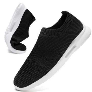 Imagem de ZMBCYG Tênis masculino sem cadarço tênis esportivo leve casual vestido verão praia chinelos, Preto, branco, 39