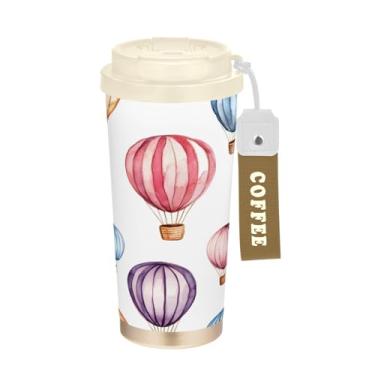 Imagem de Blueangle Caneca de café de viagem com balões de aquarela - copo de aço inoxidável à prova de vazamento e derramamento para acampamento e ar livre, garrafa de água reutilizável de 500 ml com tampa