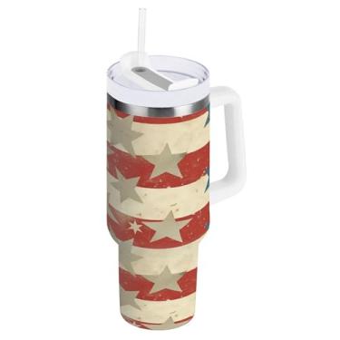 Imagem de xigua Copo American Star Flag de 850 g com tampa e canudo, aço inoxidável de vácuo duplo isolado garrafa de água esportiva suporte para copo de café de viagem à prova de vazamento para bebida gelada