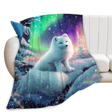Imagem de Cobertor de raposa branca de inverno Aurora Noite Animal Manta Presentes para Meninas Meninos Crianças Amante de Raposa Macio Confortável Pelúcia de Lã para Sofá-Cama 127 cm x 101 cm