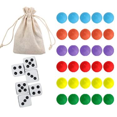 Imagem de COMSREV 30 Wahoo Board Game Replacement Marbles 5 Each of 6 Colors, 6 Dice and a Play Bag for Wahoo Board Game