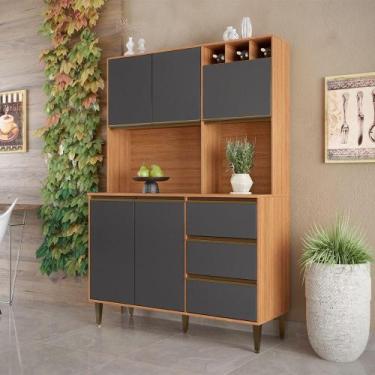 Imagem de Armário De Cozinha Completa 5 Portas 3 Gavetas Itália Madeirado/grafit