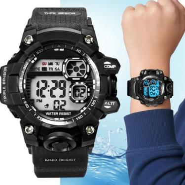 Imagem de relogio preto silicone proof dagua digital led infantil qualidade prem