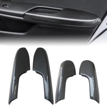 Imagem de GRABOTE Capa de acabamento de painel de apoio de braço de porta interior estilo fibra de carbono atualizada 4 peças adequada para Honda Civic 2016-2020