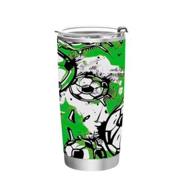 Imagem de STAYTOP Copo colorido de aço inoxidável de futebol de 590 ml, copo de café isolado com tampa e canudo, caneca de café de viagem de parede dupla para bebidas quentes e frias