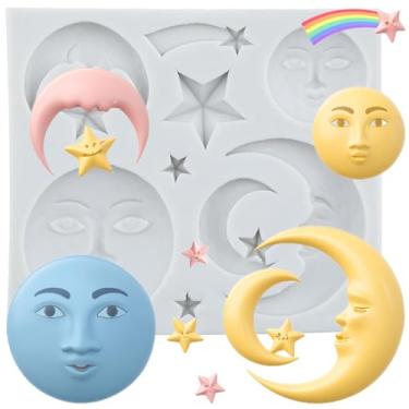 Imagem de MYPRACS Molde de silicone Moon Face Sun Face Fondant para decoração de bolos de açúcar, topo de cupcake, pasta de goma de chocolate, argila de polímero