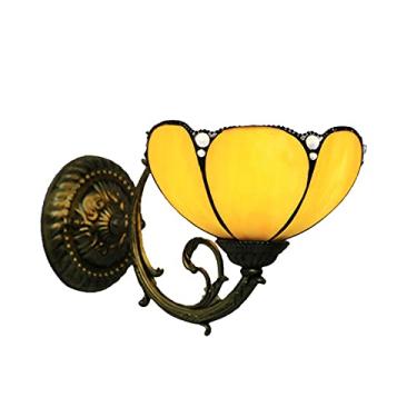 Imagem de Arandela de parede barroca estilo Tiffany, luminária de parede retrô europeia com vitral, 20 cm de altura, com espelho frontal, ideal para quarto, cabeceira, corredor e varanda.