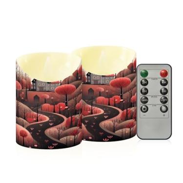 Imagem de Wassud Pacote com 2 velas sem chama com padrão de árvores altas e coração com controle remoto, velas realistas cintilantes com temporizador, velas decorativas para Natal, casamento, festa, decoração