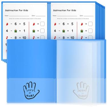 Imagem de Henoyso 12 pastas para levar para casa, organizador de vários bolsos, pastas de arquivo de plástico com oito bolsos para comunicação entre pais e professores, impermeável, 29 x 24 cm (azul)