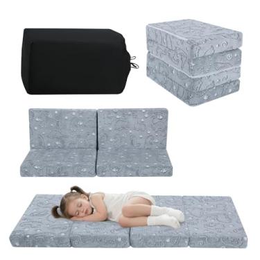 Imagem de MeMoreCool Colchão dobrável para crianças, tapete de cochilo infantil brilhante para dormir e creche, colchão futon portátil com três dobras, cama de chão de dinossauro