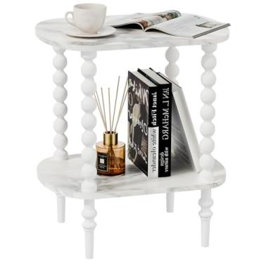 Imagem de Mesa lateral de 2 andares, mesa de canto pequena com prateleira de armazenamento para espaços pequenos, mesas de cabeceira modernas para sala de estar, quarto, cantos e escritório (branca, 30 cm)