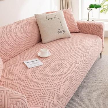 Imagem de Capa de sofá 1, 2, 3, 4 e 5 lugares, protetor móveis veludo grosso luxo, capa cor sólida, elástica para cadeira reclinável(Pink,5-seat 305-350cm)