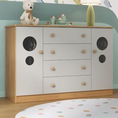 Imagem de Cômoda Infantil 125cm 2 Portas com Vidro e 4 Gavetas Pirulito Multimóveis Mp4470 Madeirado/off White