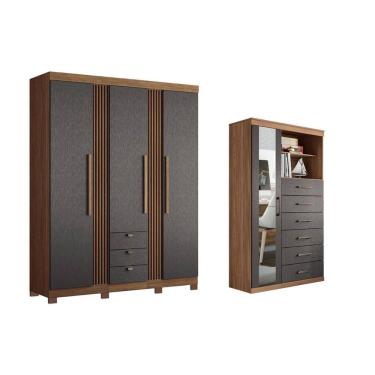 Imagem de Guarda Roupa 2 Peças (1GuardaRoupa+1Cômoda) QC256 Jatobá/Grafite - Santos Andirá