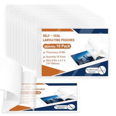Imagem de Pacote com 10, 10 mm, 7,4 x 10,4 cm, sacos de laminação autovedantes, folhas de plástico laminadas, tamanho de cartão de visita, papel laminado transparente para escritório, escola, material doméstico