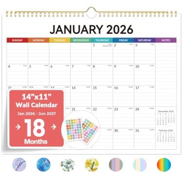 Imagem de Calendário de parede 2026, calendários Forvencer de 20 meses, novembro de 2025 a junho de 2027, agenda mensal de 35,5 x 28 cm com seção de notas de página inteira e adesivos, blocos pautados grandes