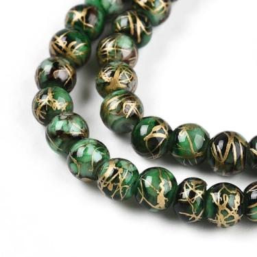 Imagem de 100 peças de contas redondas de vidro de jade imitação de 4 mm verde escuro contas de vidro rachadas lisas e soltas para brincos faça você mesmo, colar, pulseira, fabricação de joias