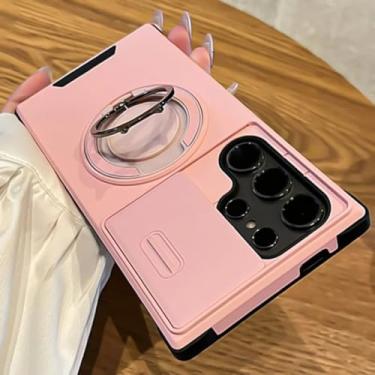 Imagem de Capa com suporte de anel metálico oculto e rotação de 360° para Samsung S25 Ultra S24 Plus S23 Fe S22 S21, capa protetora anti-queda (para S23 Ultra/Rosa)
