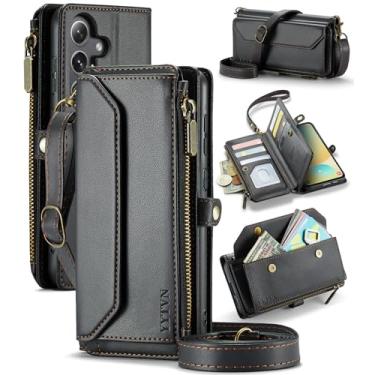 Imagem de YYTVN Capa carteira para Samsung Galaxy S25 FE com zíper para cartão e alça transversal e alça de pulso, capa flip magnética de couro PU com bloqueio de RFID para Galaxy S25 FE - preta