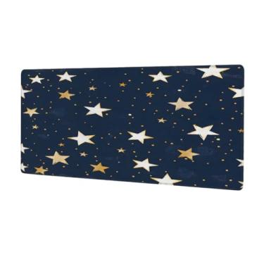 Imagem de Tapete de rato bonito com estrelas grandes, branco, azul, à prova d'água, protetor de mesa estendido para computador, base de borracha antiderrapante para escritório, computador, teclado, laptop e