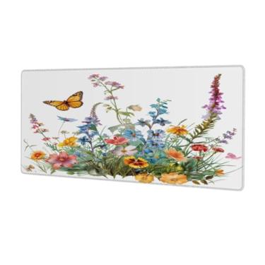 Imagem de Tapete de rato de flores simples de cor grande à prova d'água para computador tapete protetor de mesa com base de borracha antiderrapante para escritório, computador, teclado, laptop e mesa de casa