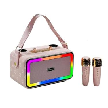 Imagem de Karaokê com 2 Microfones, Caixa de Som Bluetooth com Microfone Sem Fio e Luzes para Adultos e Crianças, Portátil para Festas em Casa, Ao Ar Livre, Presentes Ideais com Subwoofers para Palco (ROSA)