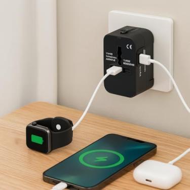 Imagem de Adaptador 2.1a Tomada Universal Usb e Usb-C Para Viajem Globo e Portatil em 150 Paises Internacional Primum (Preto)