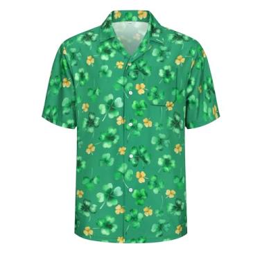 Imagem de Kosgraiy Camisa masculina havaiana do dia de São Patrício com botão de manga curta, camisa havaiana do dia de São Patrício para homens, camisas de praia casuais impressas engraçadas dos dias de São