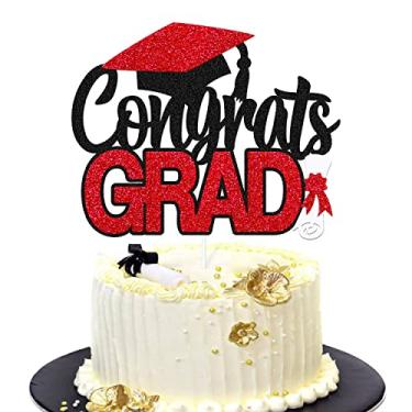 Imagem de Parabéns boné de diploma de bolo de graduação I'm Down Class of 2022 temático de decoração de festa de formatura para festas de celebração do ensino médio da universidade (vermelho)