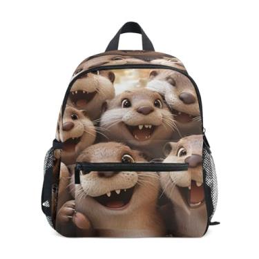 Imagem de GAIGEO Cute Otters Funny Animal Small Backpack for Kids, 10x4x12 In, Baby Boy Backpack Includes Water Bottle Pockets, Whistle Clip for Safety