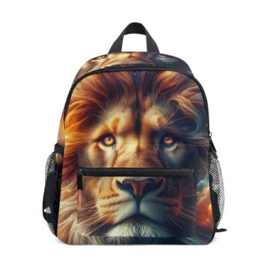 Imagem de GAIGEO Majestic Lion Print Fancy Kids Backpack Backpack for Girls with Front Pocket, Safety Whistle for Ages 3-8